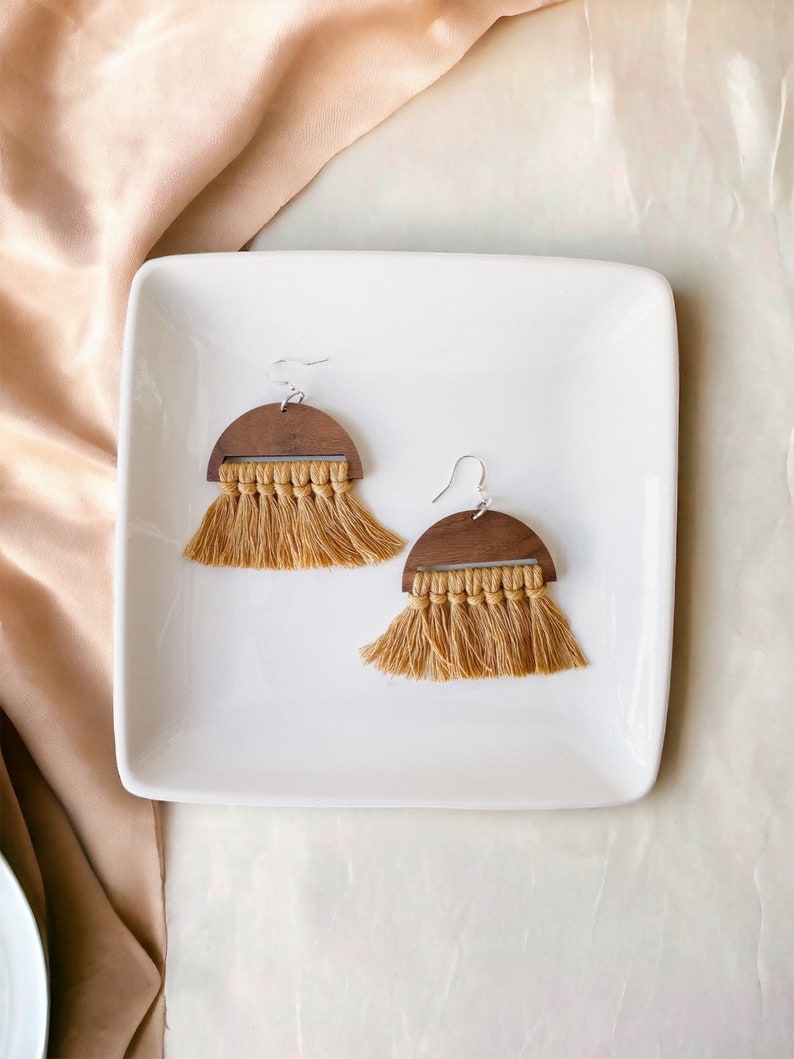 Mustard Macrame Fringe Earrings