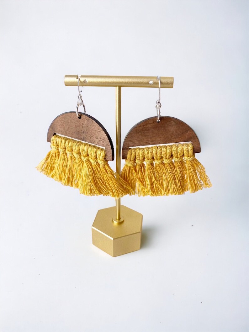 Mustard Macrame Fringe Earrings