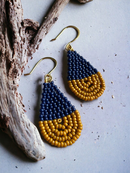 Navy & Mustard Colorblock Teardrop Earrings