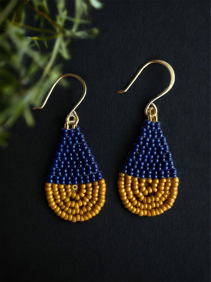 Navy & Mustard Colorblock Teardrop Earrings