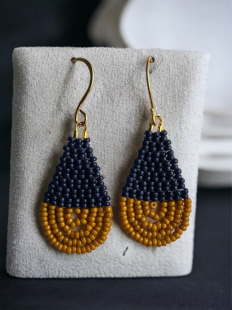 Navy & Mustard Colorblock Teardrop Earrings