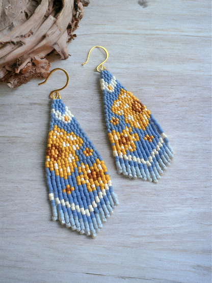 Blue Floral Beaded Earrings