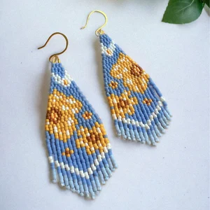 Blue Floral Beaded Earrings