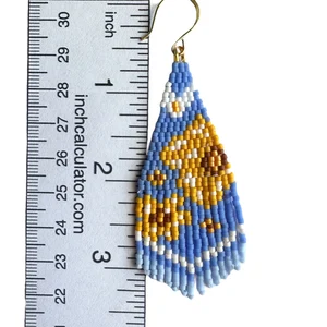 Blue Floral Beaded Earrings