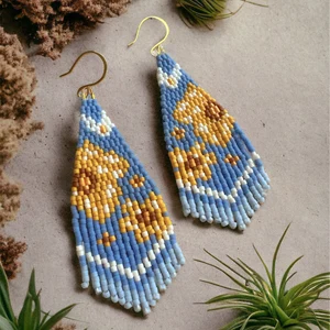 Blue Floral Beaded Earrings