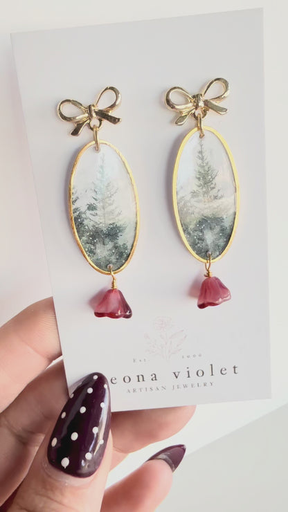 Winter Evergreen Bow Earrings