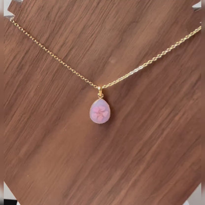 Pink Pressed Flower Charm Necklace